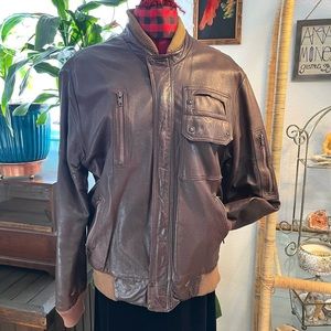Vintage 1980s Brown Leather Bomber Jacket Size 40